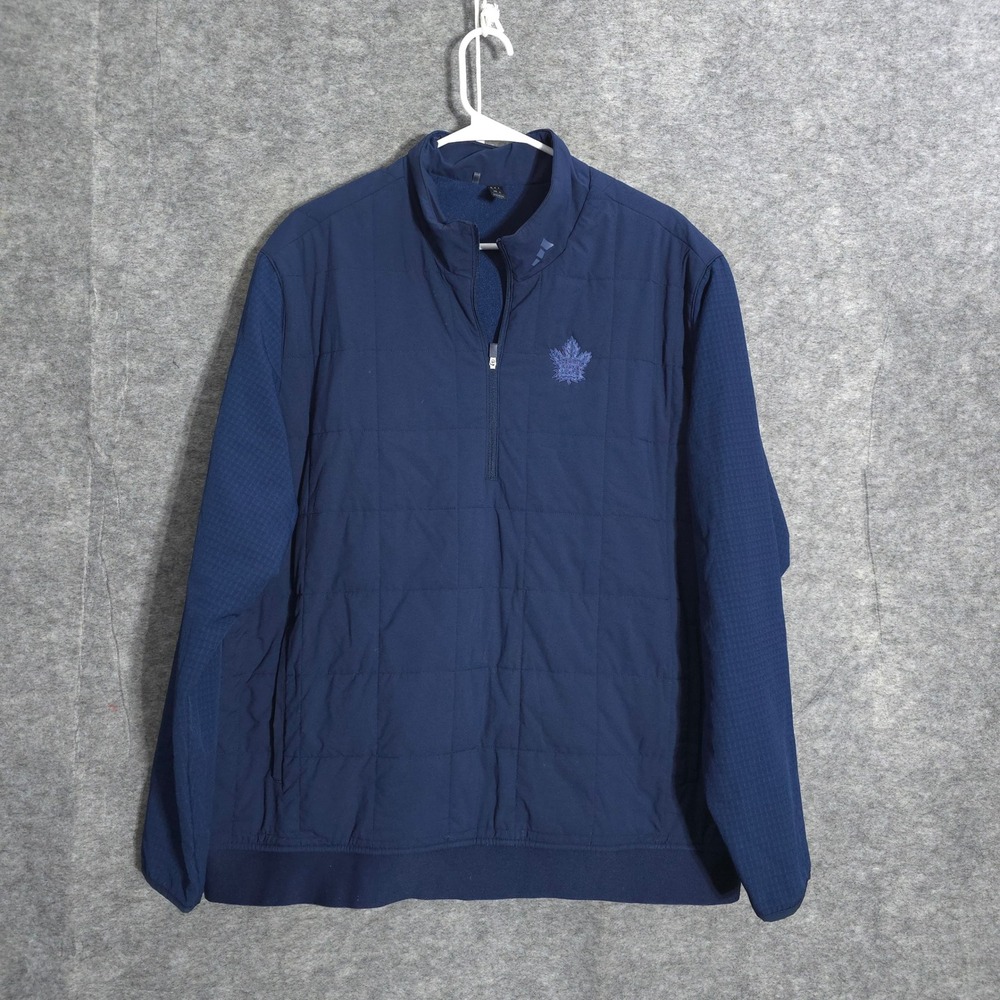 Adidas Toronto Maple Leafs NHL Men XL Navy Blue Quilted Quarter Zip Pullover Jkt